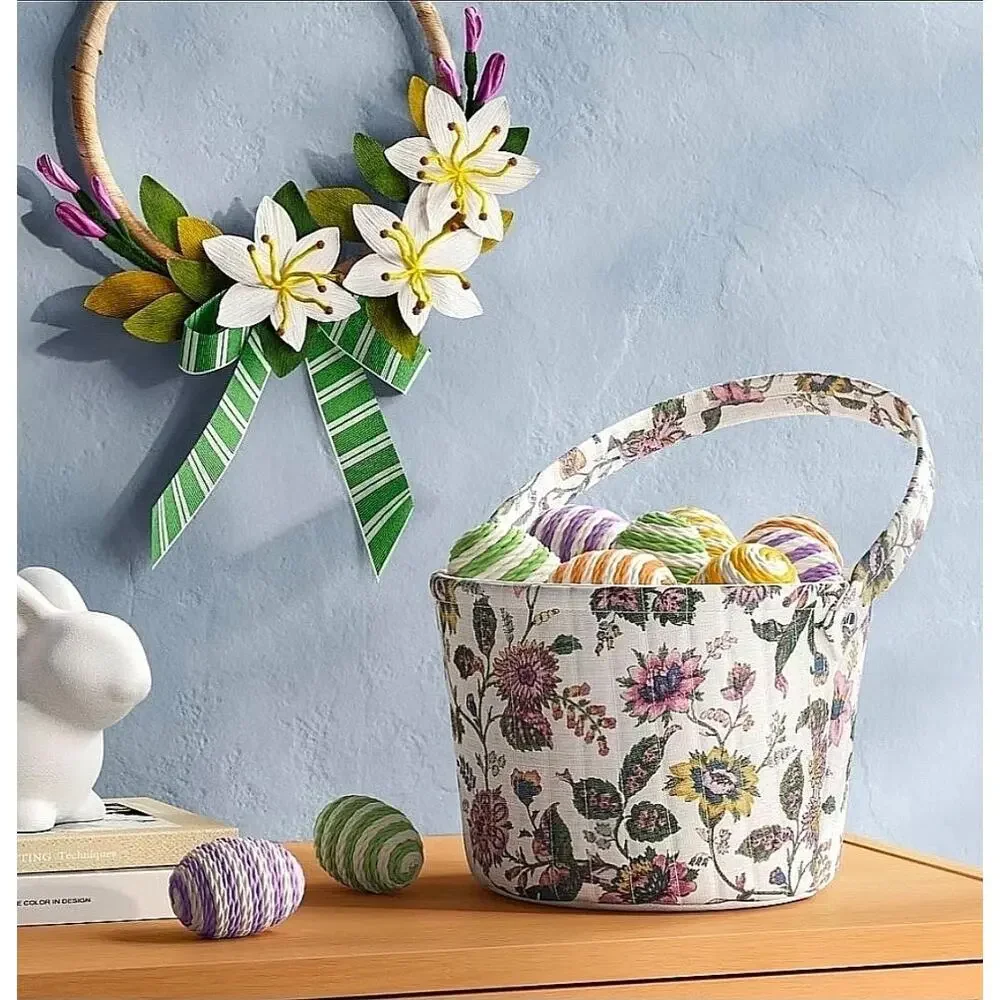 Threshold Linen Quilted Storage Basket Multi Colored Floral Printing Easter s36